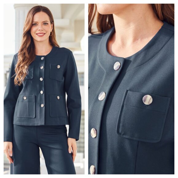 Betabrand Collarless Ponte Button Front Blazer/Jacket XL Navy Blue - Picture 1 of 16